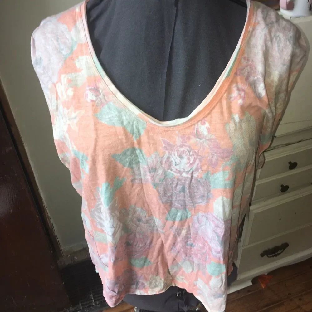 We the Free orange combo rose oversized v-neck top